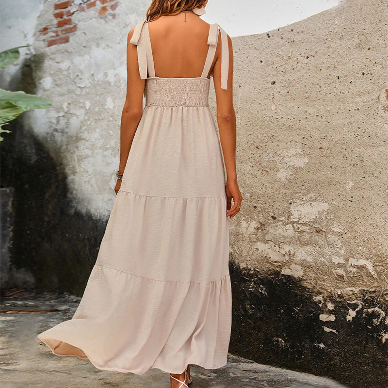 Women's Maxi Dress – Cotton Mix – Relaxed Fit – Sleeveless – Layered with Tie Straps - Image 4