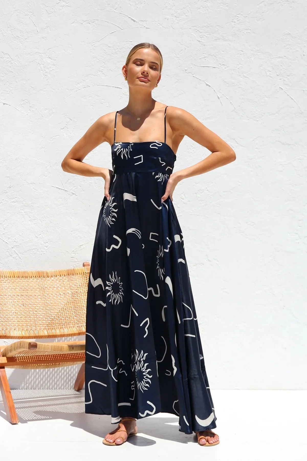 Women's Maxi Dress – Cotton Blend – Slim Fit – Spaghetti Straps A-Line Model - Image 4