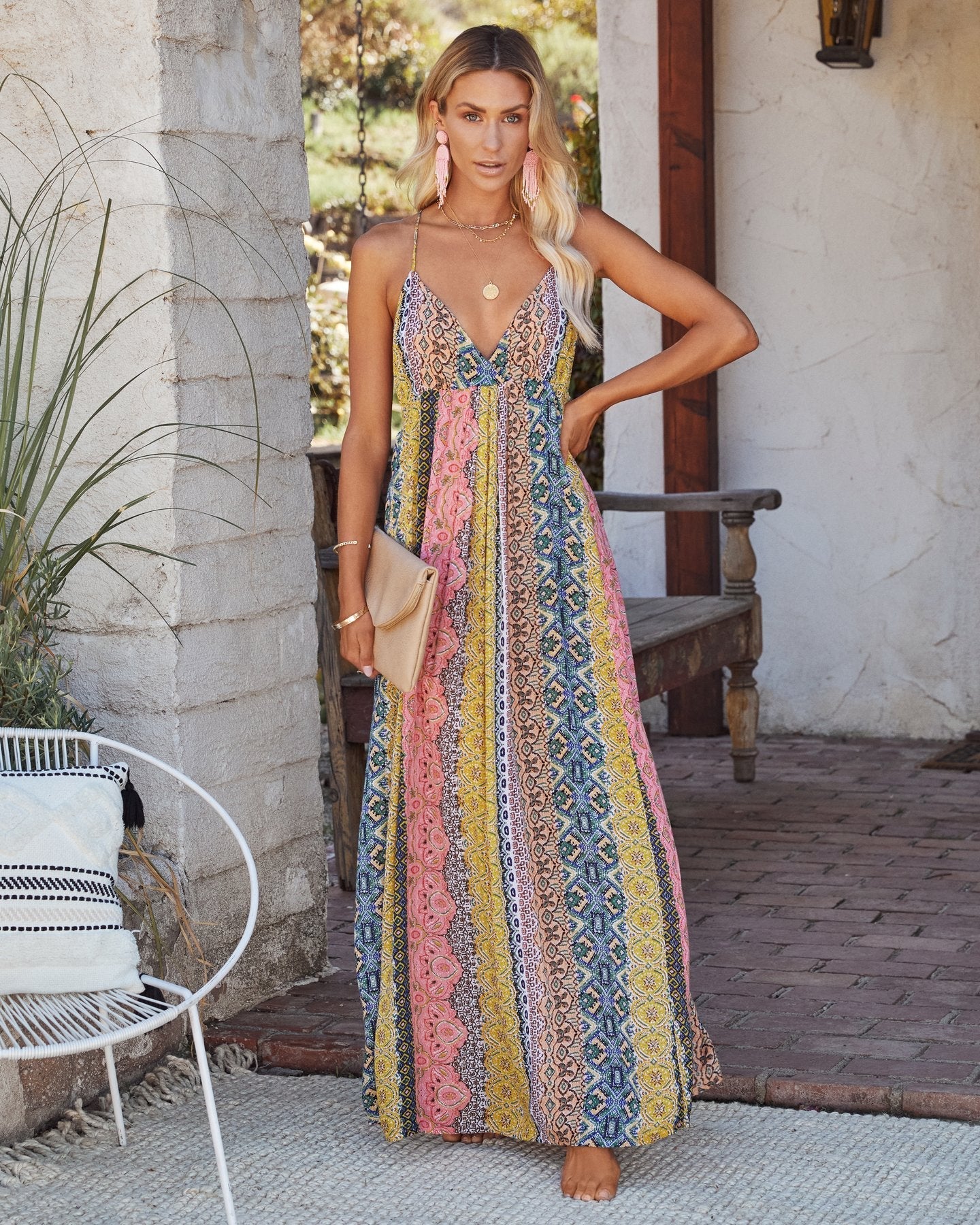 Women's Maxi Dress – Linen – V-Neck – Spaghetti Straps – Open Back – Flowy Fit - Image 7