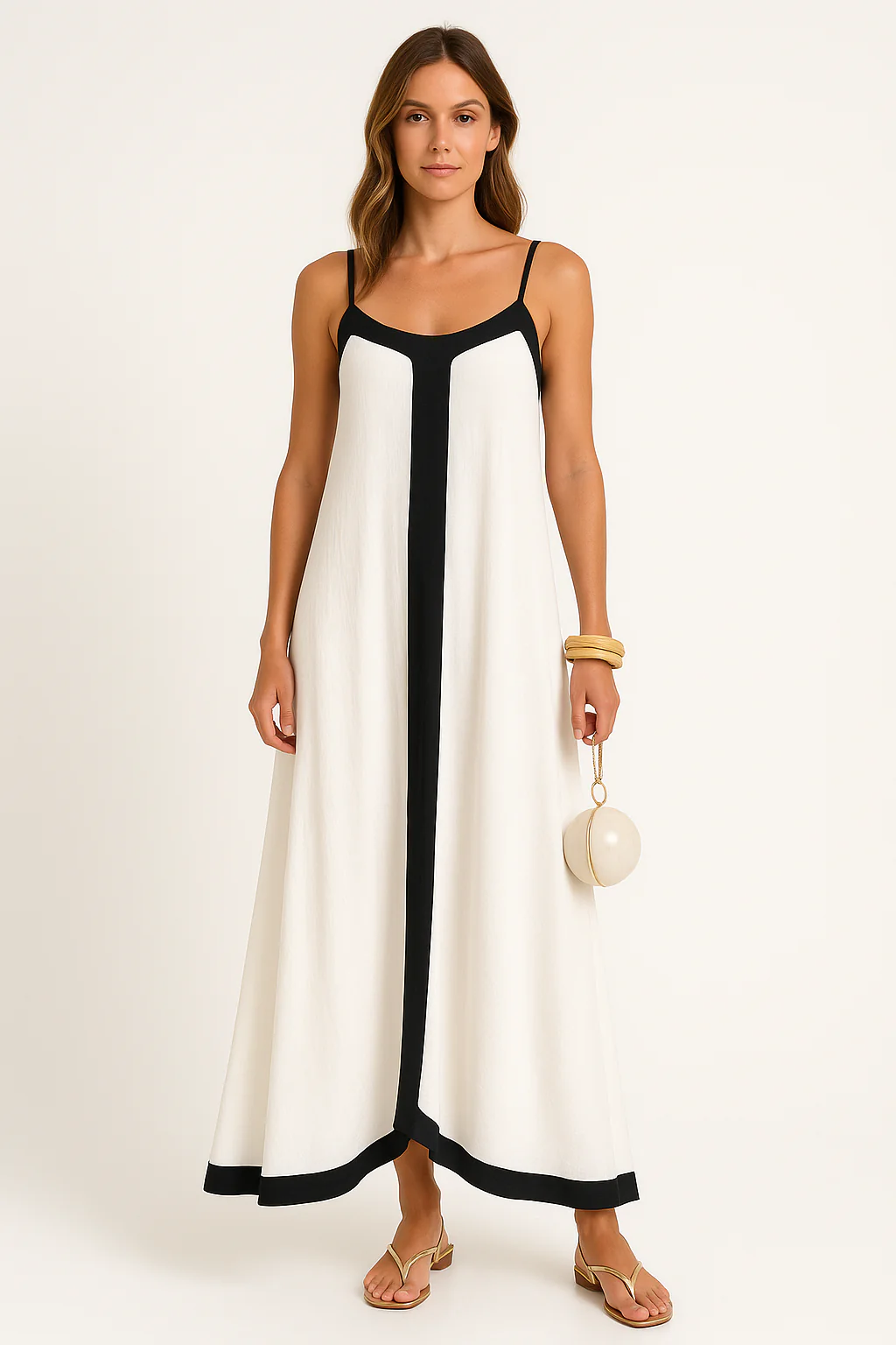 Ladies Maxi Dress – Loose-Fitting Model – Breathable Material – Thin Straps – Contrast Details - Image 2