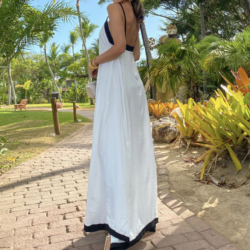 Ladies Maxi Dress – Loose-Fitting Model – Breathable Material – Thin Straps – Contrast Details - Image 4