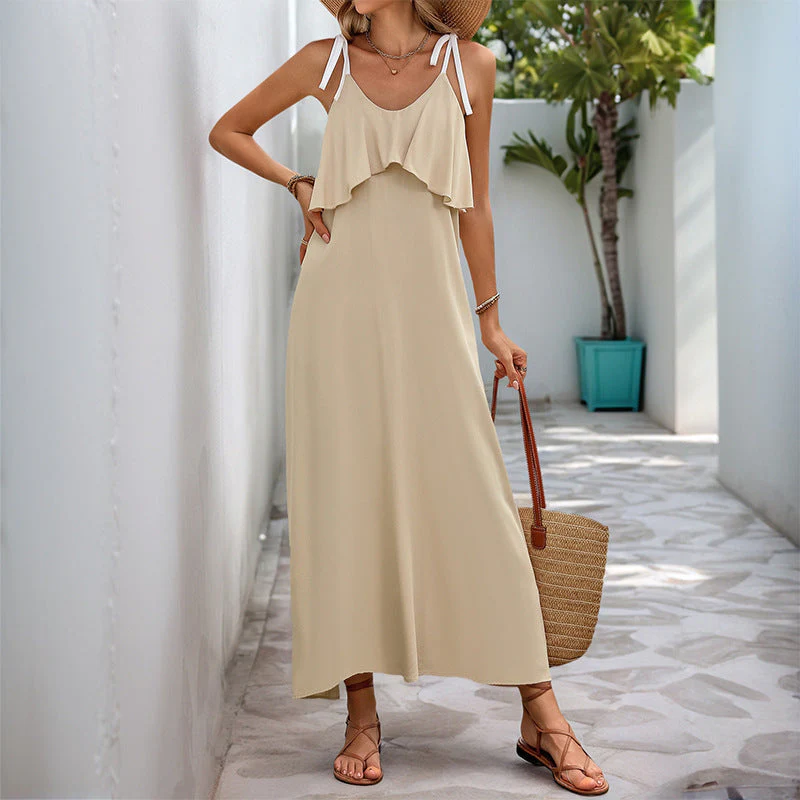 Ladies Maxi Dress – Loose Fit – Breathable – Sleeveless – Tie Straps – Ruffles - Image 2