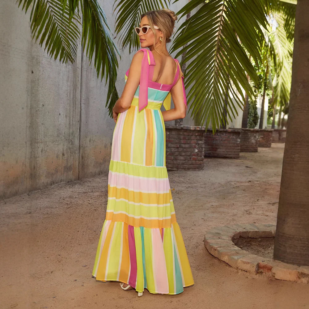 Ladies Maxi Dress – Loose Fit – Square Neck – Tie Straps – Layered Skirt - Image 4