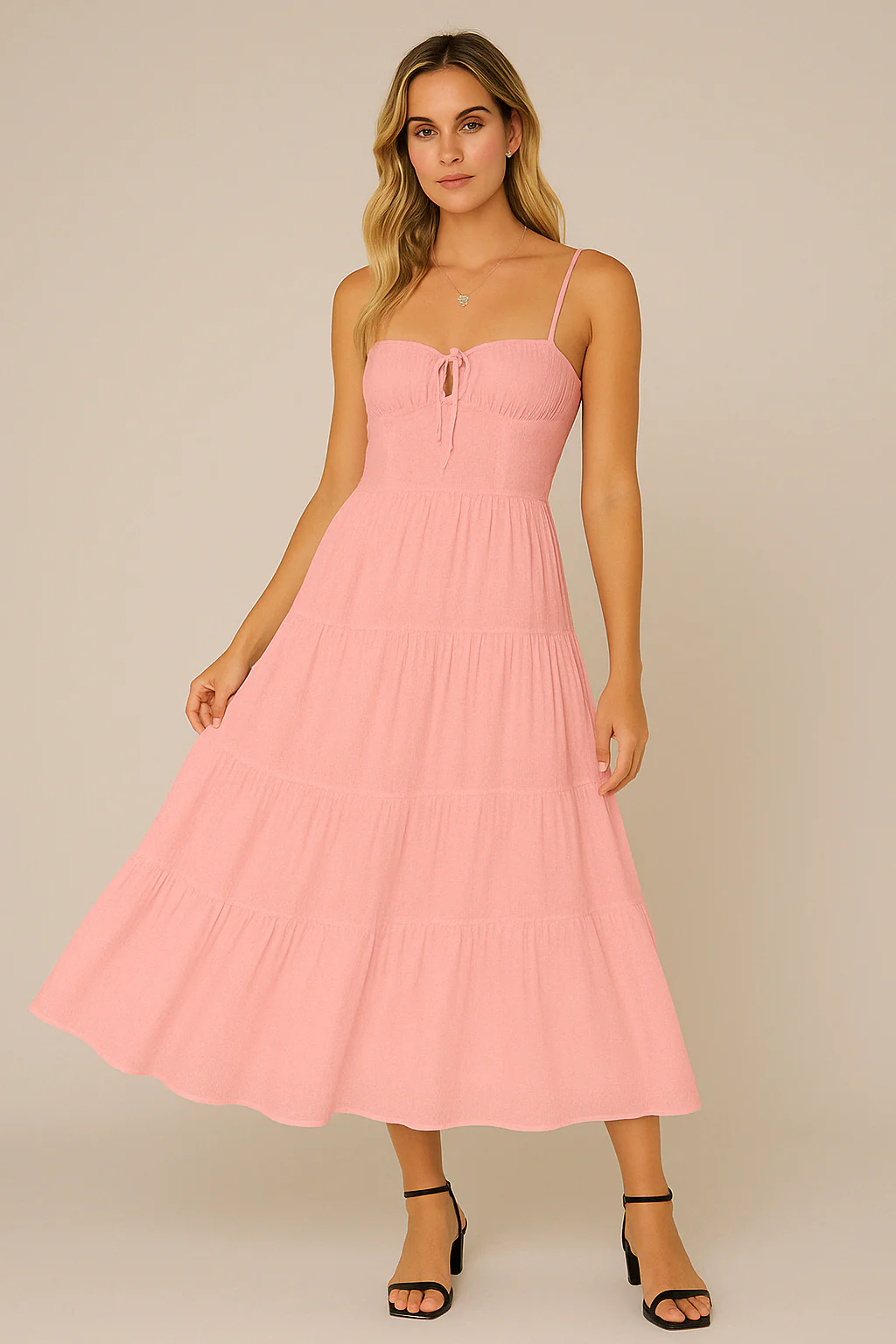 Ladies Maxi Dress – Loose-Fitting Model – Spaghetti Straps – Layered A-Line – Low Back - Image 3