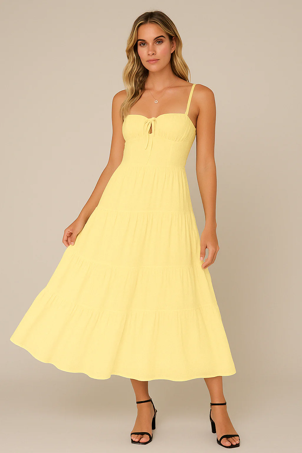 Ladies Maxi Dress – Loose-Fitting Model – Spaghetti Straps – Layered A-Line – Low Back - Image 4
