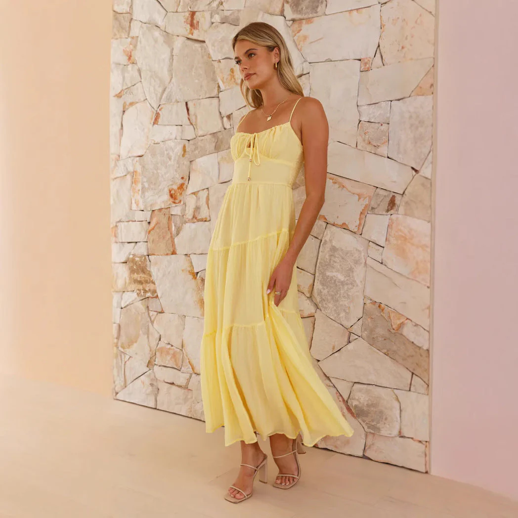 Ladies Maxi Dress – Loose-Fitting Model – Spaghetti Straps – Layered A-Line – Low Back - Image 8