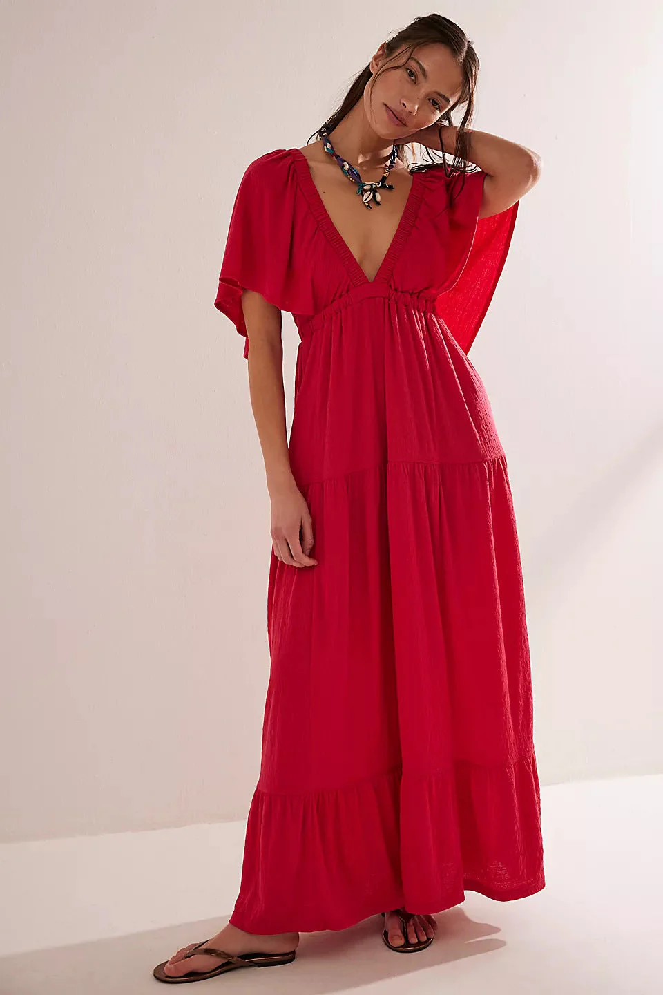 Ladies Maxi Dress – Loose Fit – V-Neck – Open Back – Breathable Cotton Blend - Image 6