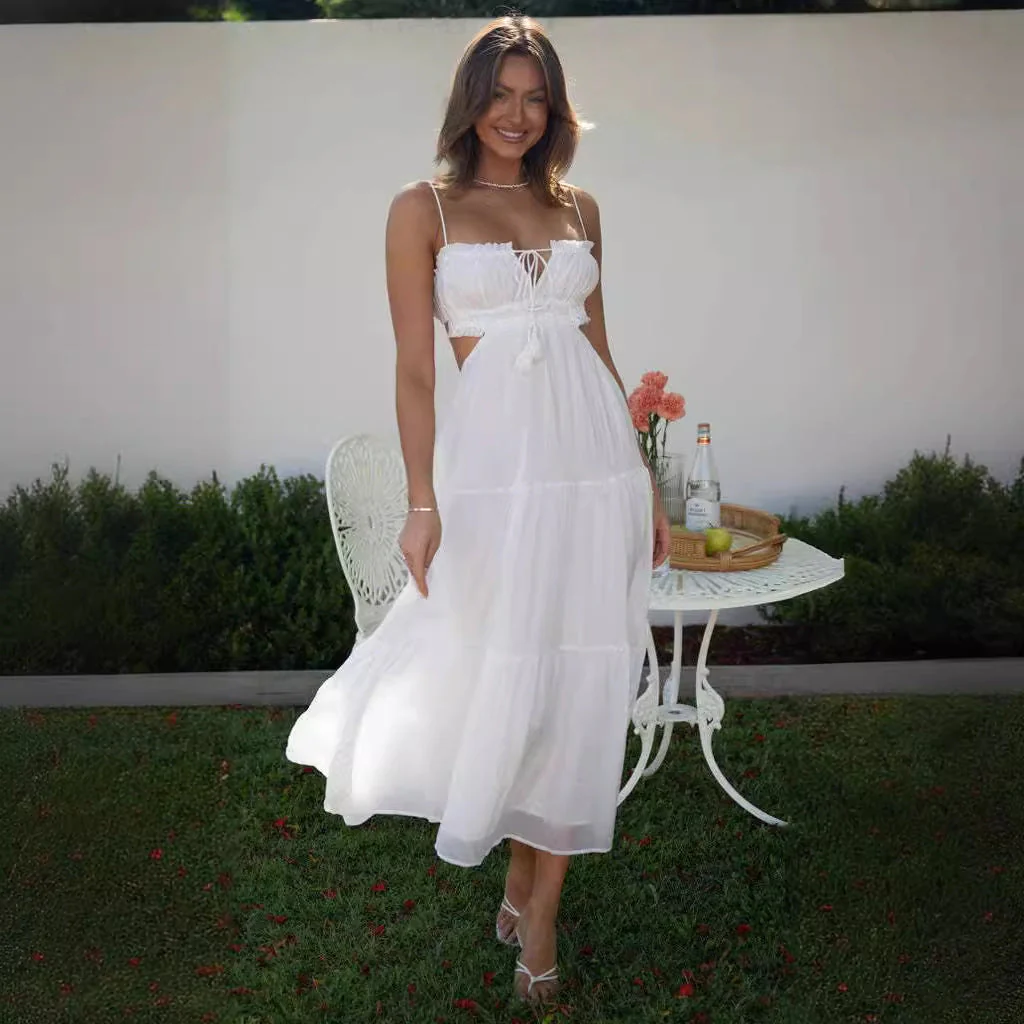 Ladies maxi dress – airy fit – open back – playful cut-outs – tiered skirt - Image 2