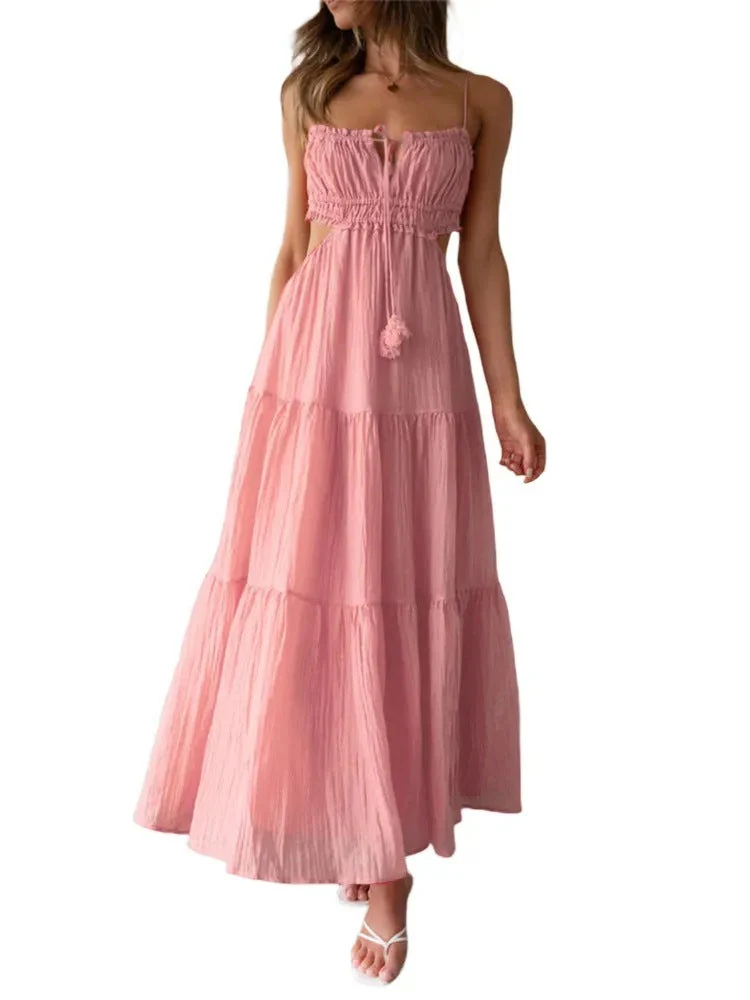 Ladies maxi dress – airy fit – open back – playful cut-outs – tiered skirt - Image 3