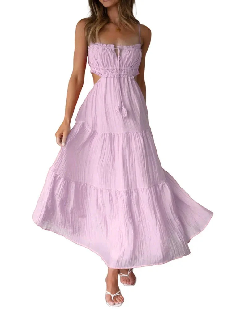Ladies maxi dress – airy fit – open back – playful cut-outs – tiered skirt - Image 4
