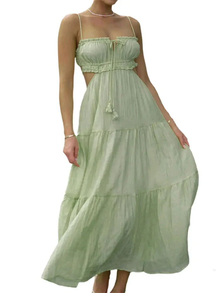 Ladies maxi dress – airy fit – open back – playful cut-outs – tiered skirt - Image 5