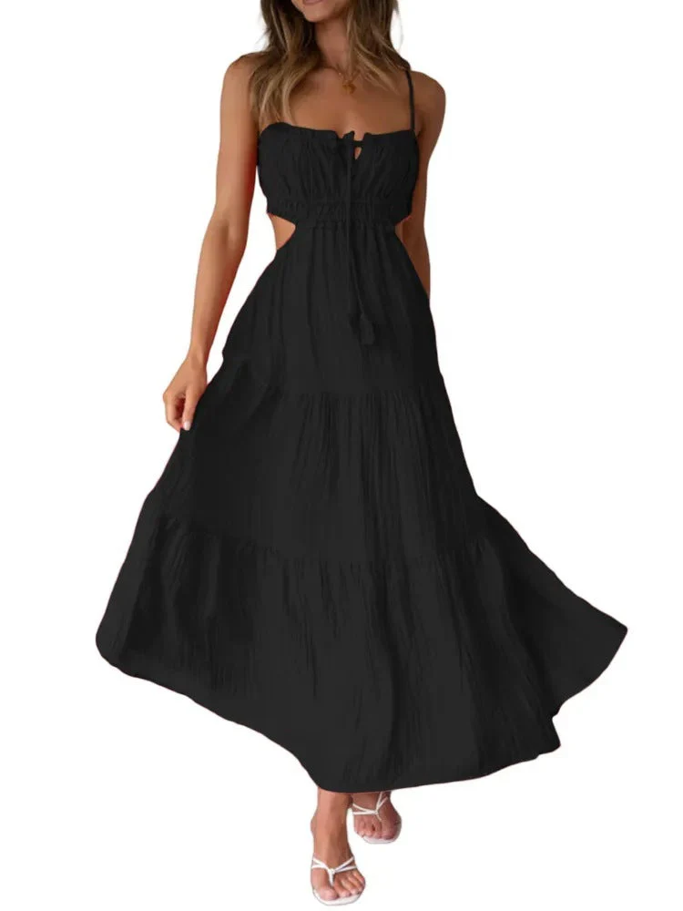 Ladies maxi dress – airy fit – open back – playful cut-outs – tiered skirt - Image 6