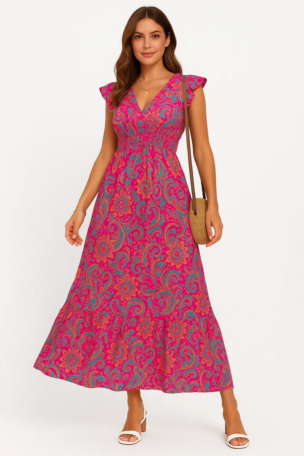 Ladies Maxi Dress – Sleeveless – Floral Print – V-Neck – Airy Fit – Layered Hem - Image 3