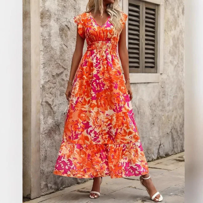 Ladies Maxi Dress – Sleeveless – Floral Print – V-Neck – Airy Fit – Layered Hem - Image 4