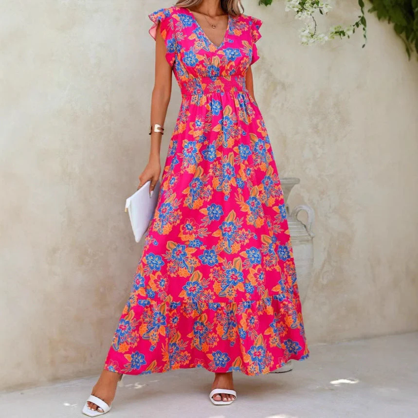 Ladies Maxi Dress – Sleeveless – Floral Print – V-Neck – Airy Fit – Layered Hem - Image 5