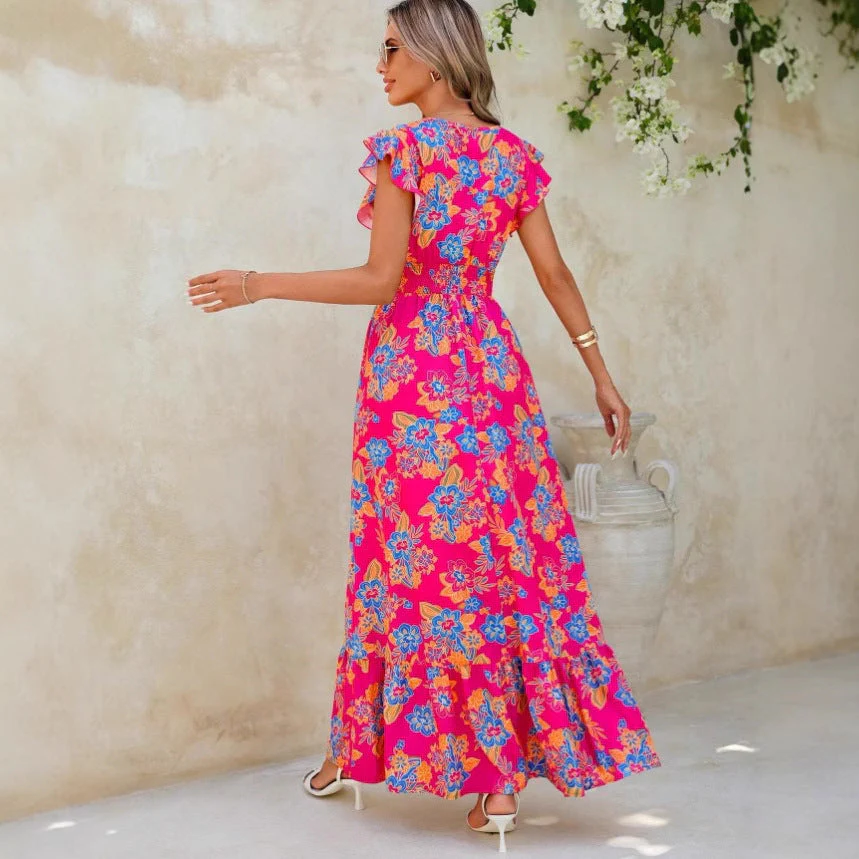 Ladies Maxi Dress – Sleeveless – Floral Print – V-Neck – Airy Fit – Layered Hem - Image 6