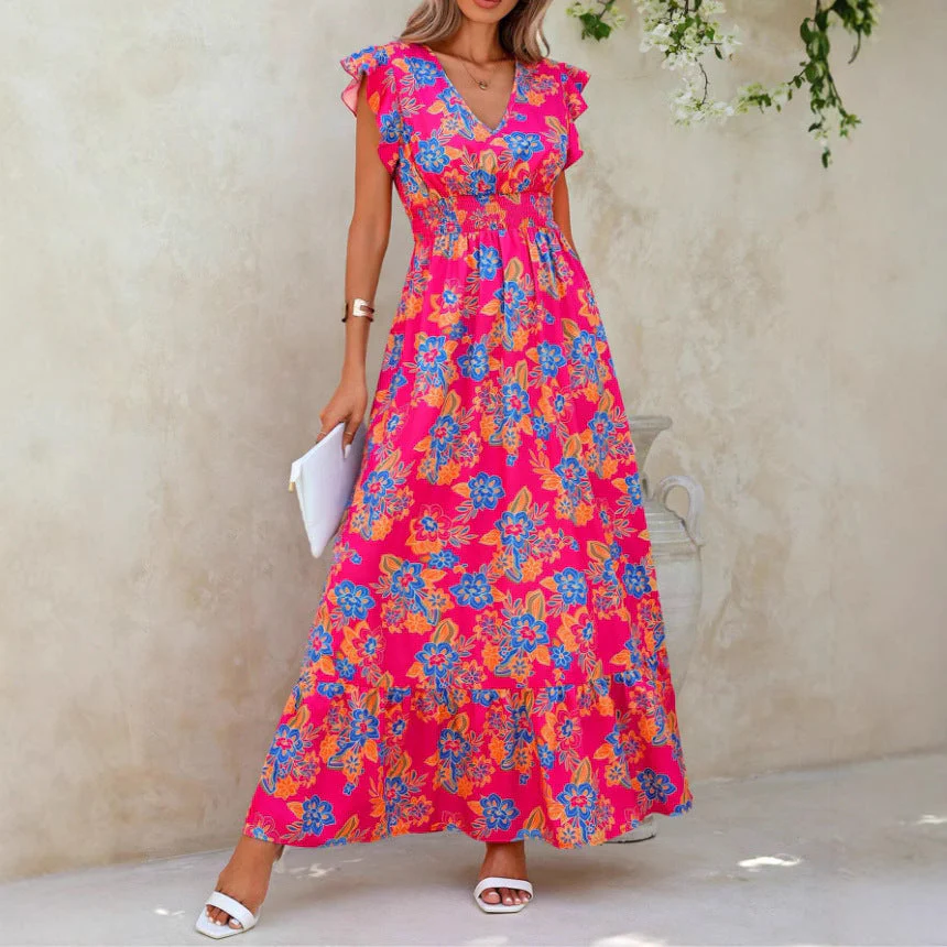 Women's Maxi Dress – Sleeveless – Floral Print – V-neck – Relaxed Fit – Breathable Fabrics - Image 2