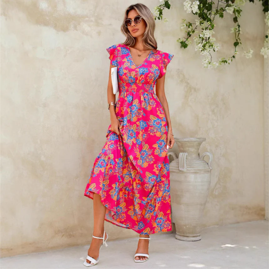 Women's Maxi Dress – Sleeveless – Floral Print – V-neck – Relaxed Fit – Breathable Fabrics - Image 3