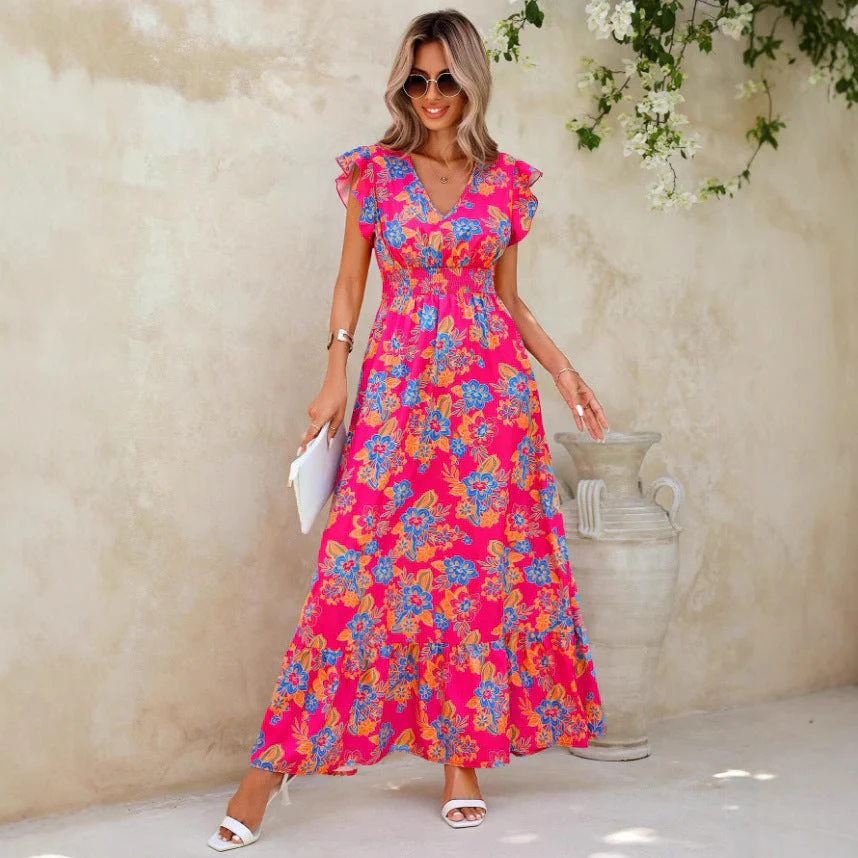 Women's Maxi Dress – Sleeveless – Floral Print – V-neck – Relaxed Fit – Breathable Fabrics - Image 4