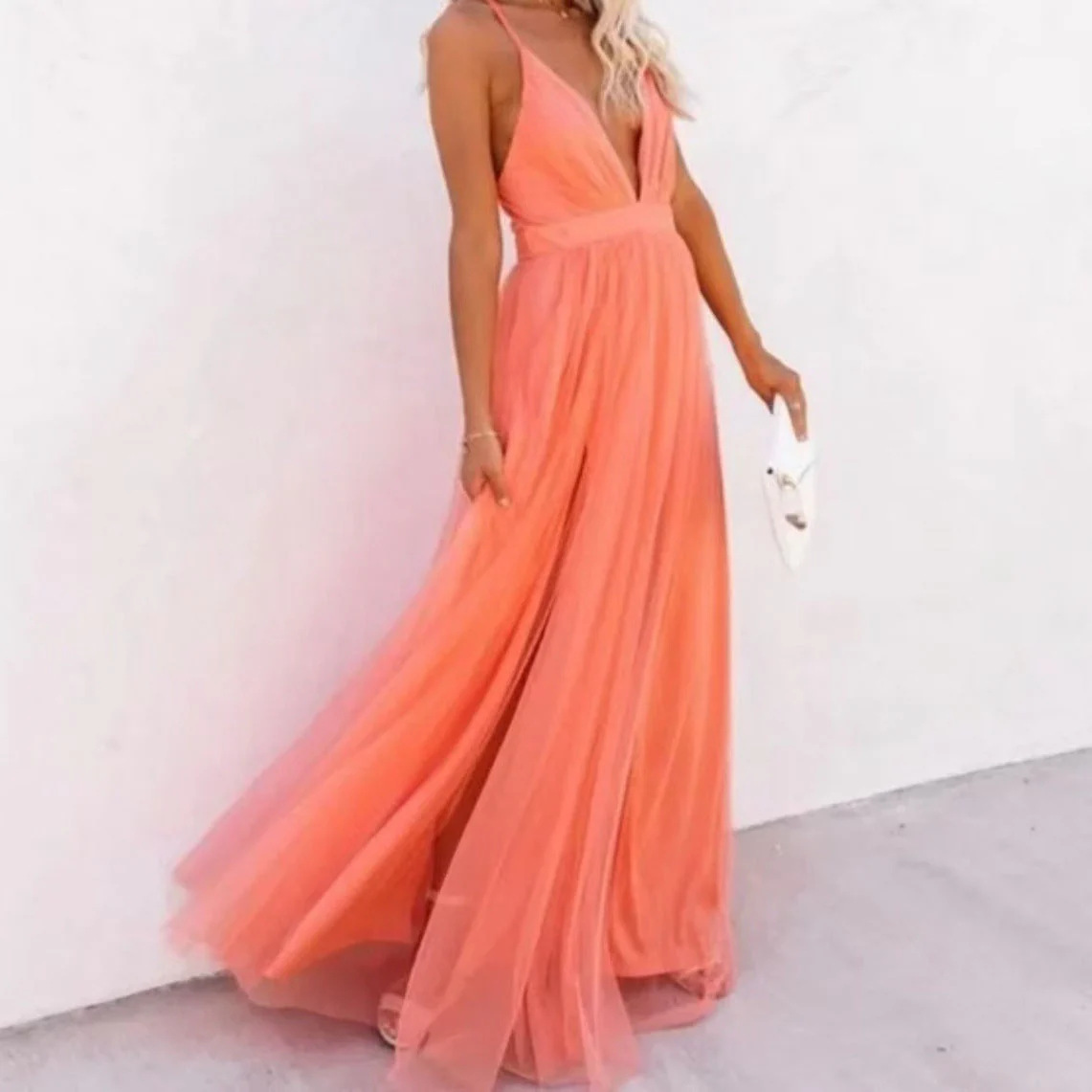 Ladies Maxi Dress – Sleeveless – Chiffon Look – V-Neck – Elegant Tailored Fit - Image 2