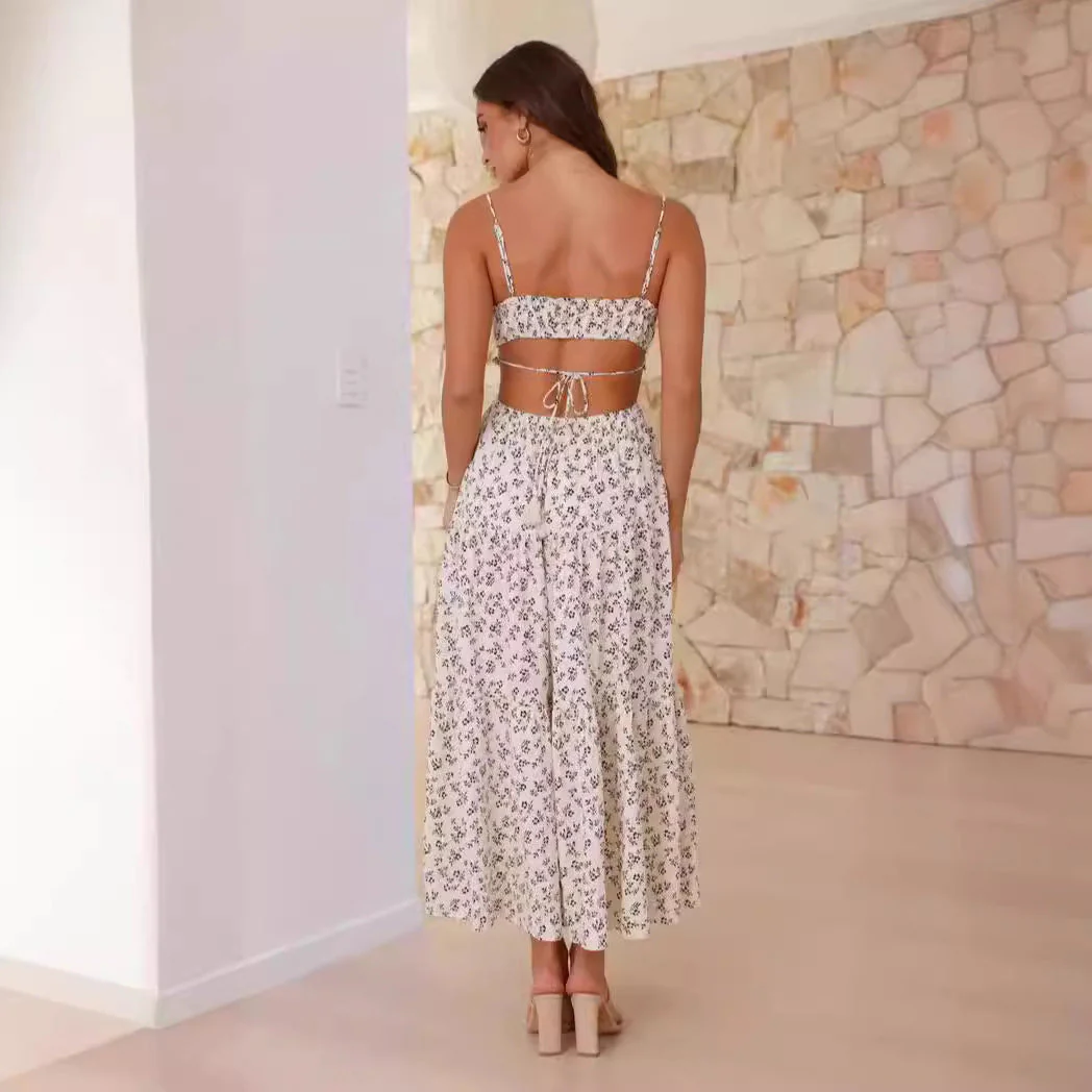 Women's Maxi Dress – Sleeveless V-Neck – A-Line – Breathable Natural Fabrics – Cut-Out Details - Image 3