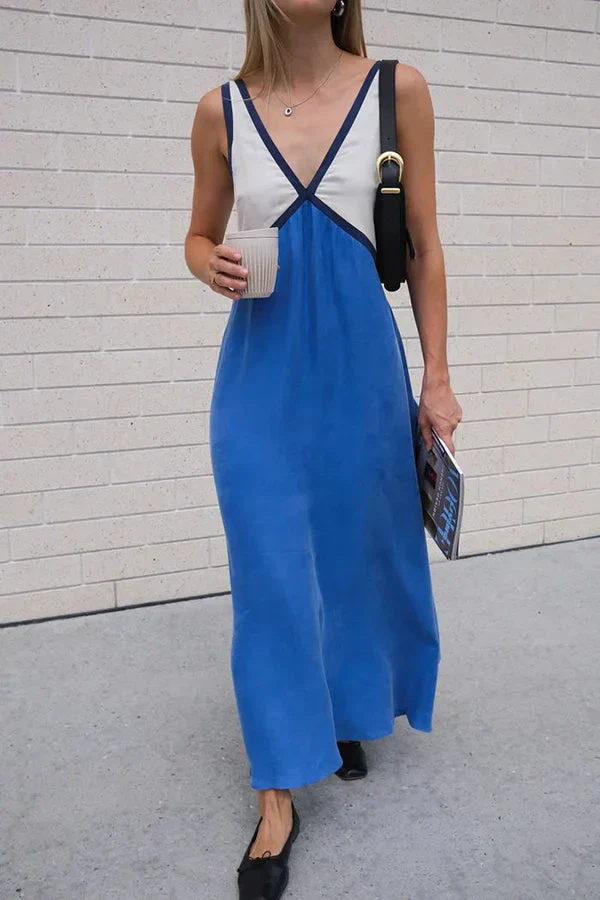 Ladies Maxi Dress – Sleeveless – V-Neck – Airy Fit – Satin-like Fabric - Image 5