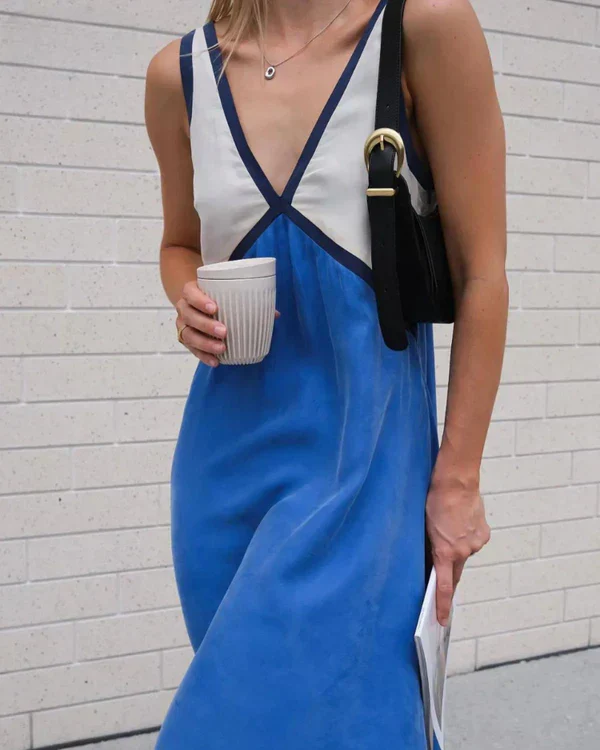Ladies Maxi Dress – Sleeveless – V-Neck – Airy Fit – Satin-like Fabric - Image 6