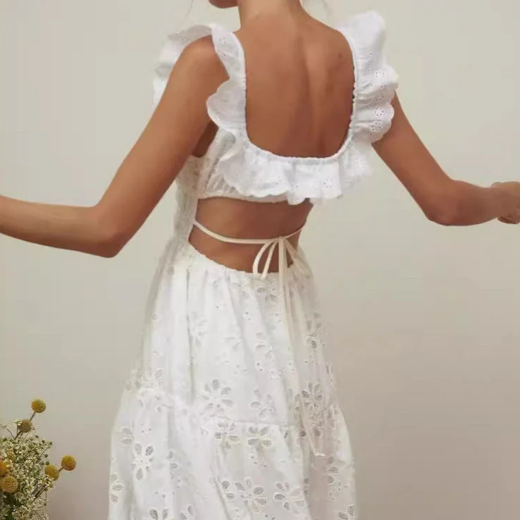 Ladies Maxi Dress – Natural Fabrics – Ruffled Straps – Square Neck – Slit - Image 3