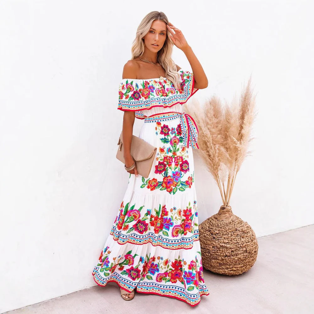 Ladies Maxi Dress – Off-Shoulder – Floral Print – Ruffles – Airy Cotton Blend - Image 3