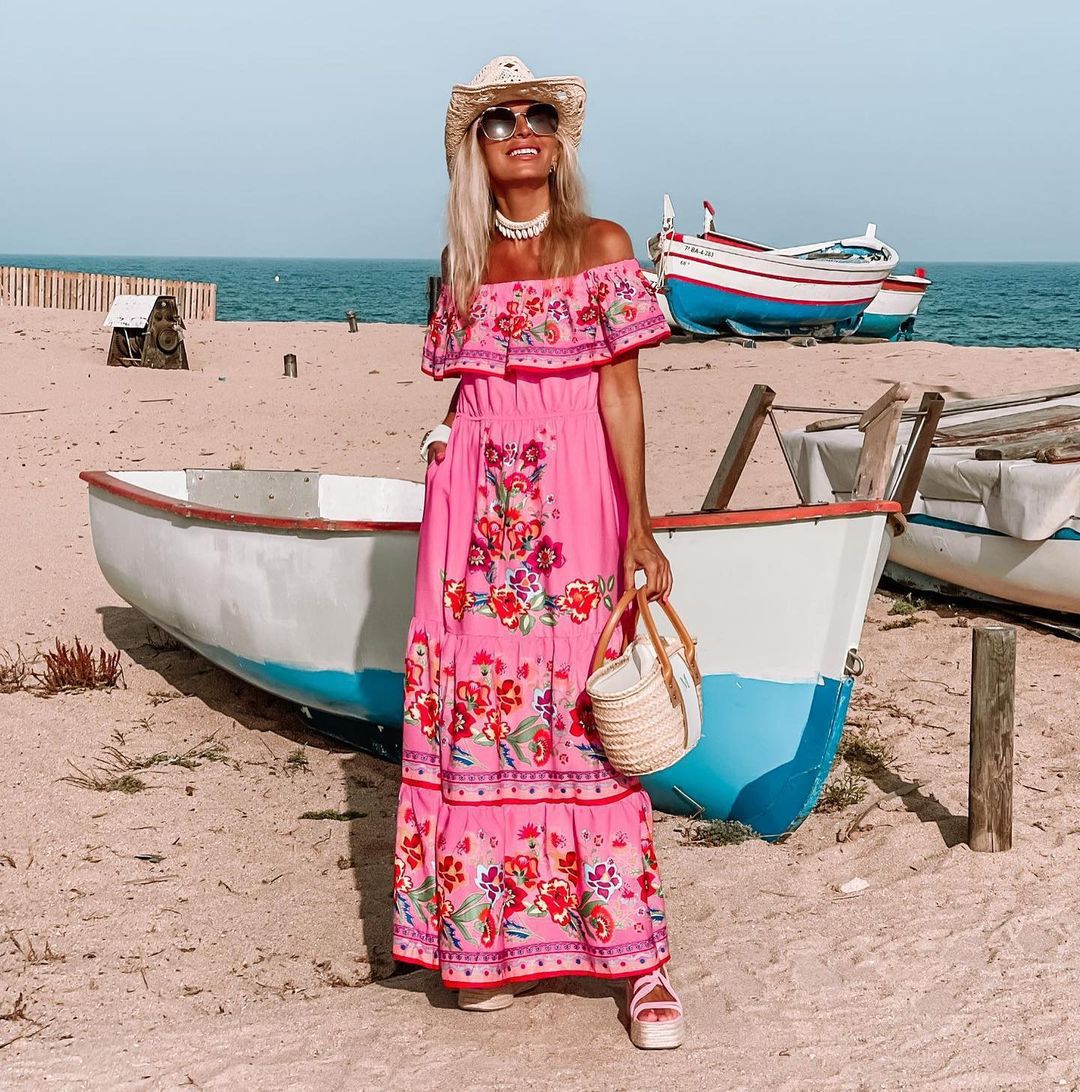 Ladies Maxi Dress – Off-Shoulder – Floral Print – Ruffles – Airy Cotton Blend - Image 5