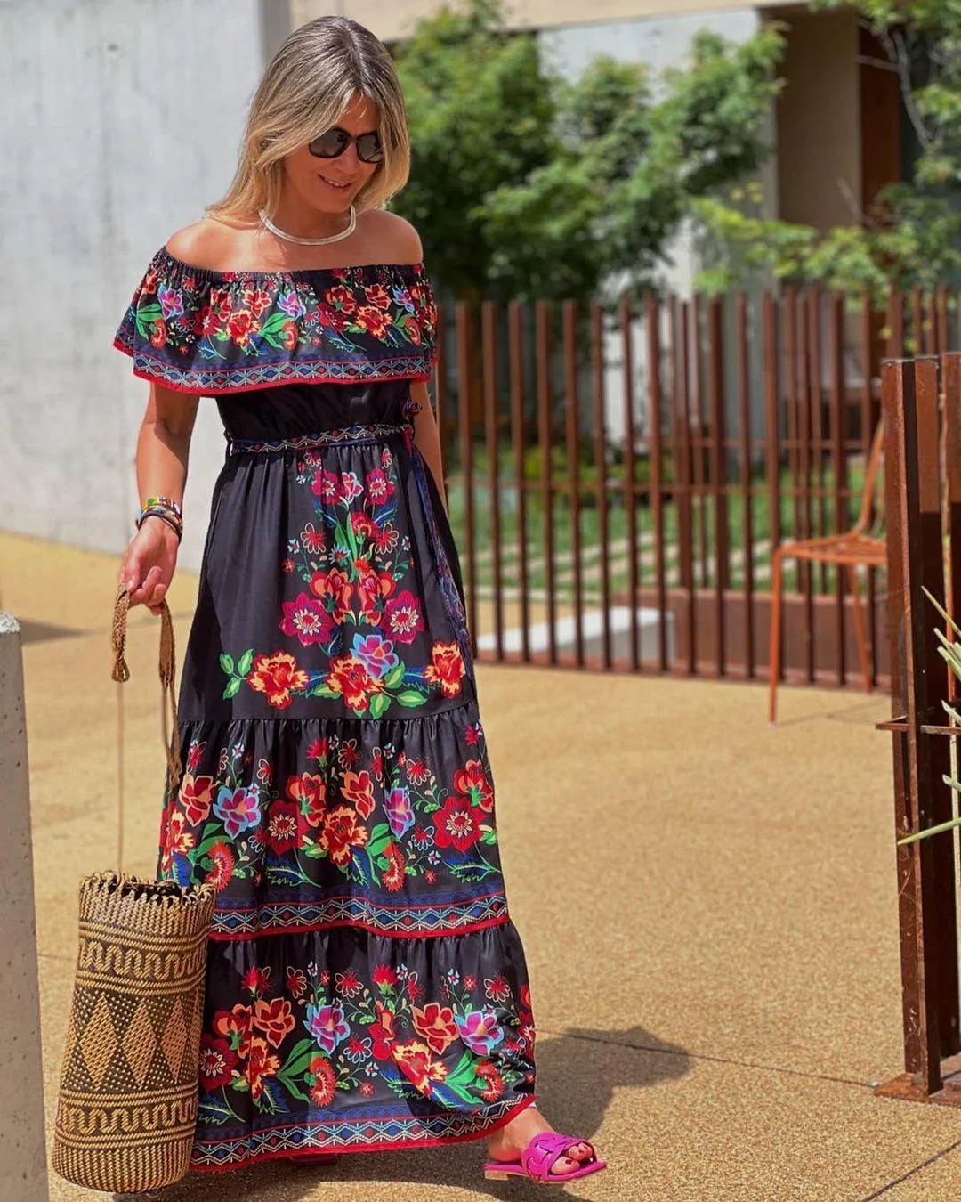 Ladies Maxi Dress – Off-Shoulder – Floral Print – Ruffles – Airy Cotton Blend - Image 7