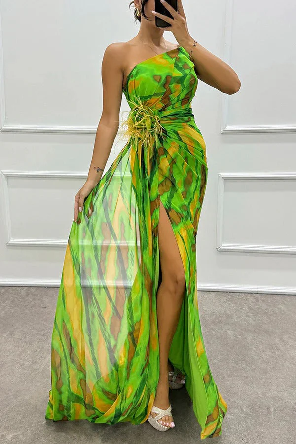 Ladies Maxi Dress – One Shoulder – Draping Waist – High Split – Luxury Formal Model - Image 11