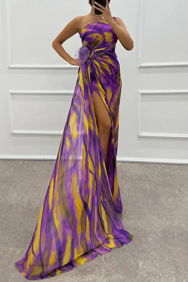Ladies Maxi Dress – One Shoulder – Draping Waist – High Split – Luxury Formal Model - Image 13