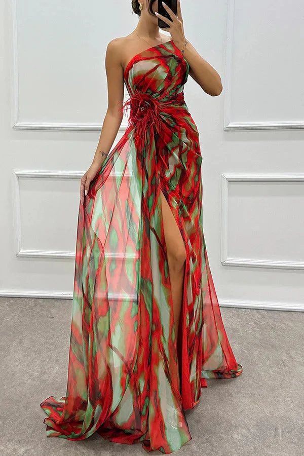 Ladies Maxi Dress – One Shoulder – Draping Waist – High Split – Luxury Formal Model - Image 4
