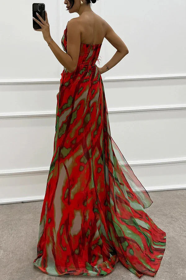 Ladies Maxi Dress – One Shoulder – Draping Waist – High Split – Luxury Formal Model - Image 5