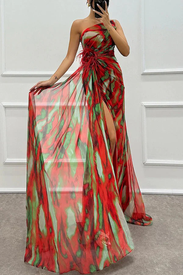 Ladies Maxi Dress – One Shoulder – Draping Waist – High Split – Luxury Formal Model - Image 6