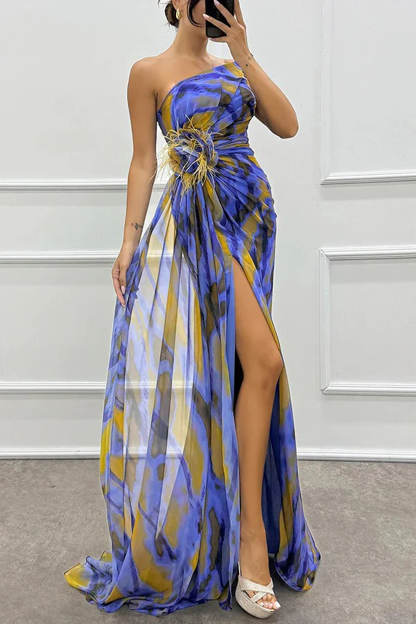 Ladies Maxi Dress – One Shoulder – Draping Waist – High Split – Luxury Formal Model - Image 9