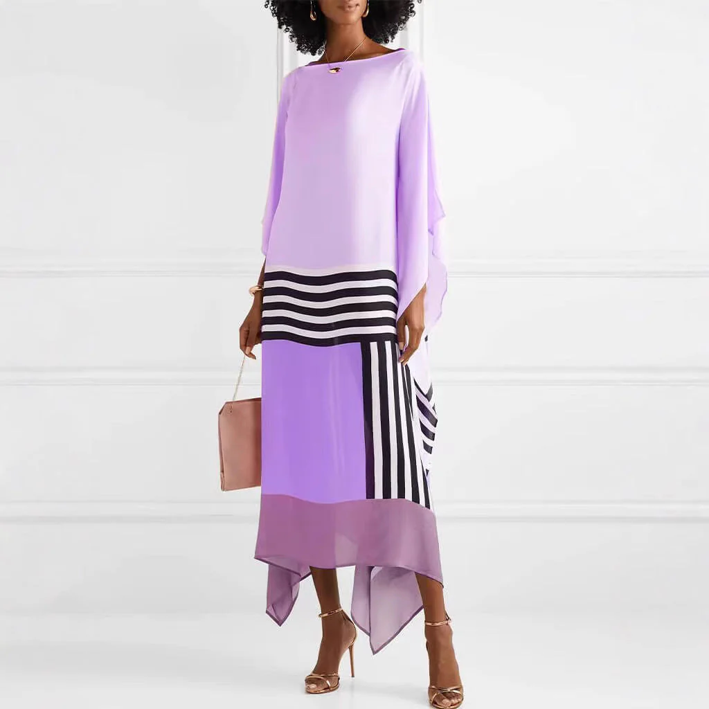 Ladies Maxi Dress – One Shoulder – Loose Fit – Asymmetrical Hem – Striped Detail - Image 2