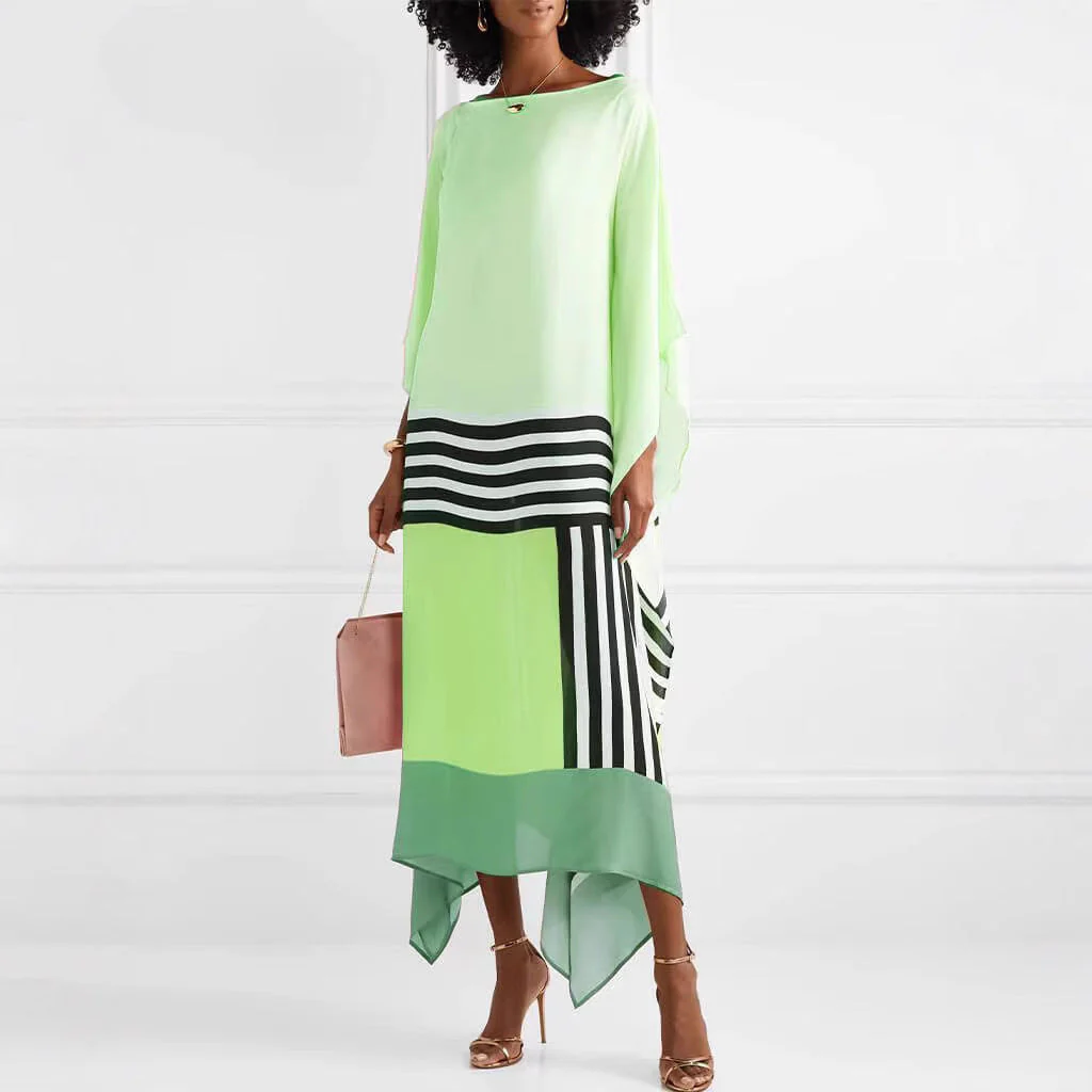 Ladies Maxi Dress – One Shoulder – Loose Fit – Asymmetrical Hem – Striped Detail - Image 3