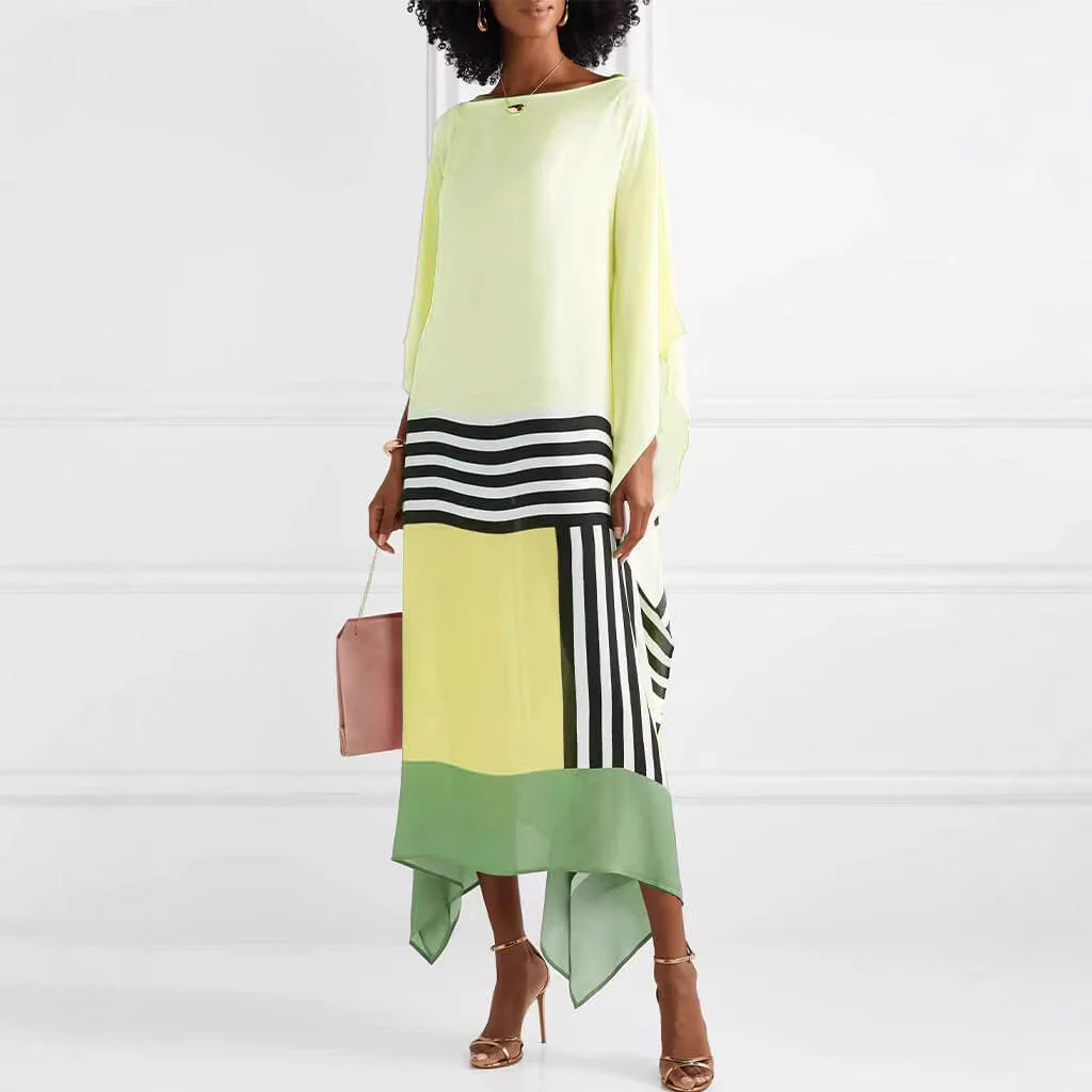 Ladies Maxi Dress – One Shoulder – Loose Fit – Asymmetrical Hem – Striped Detail - Image 4