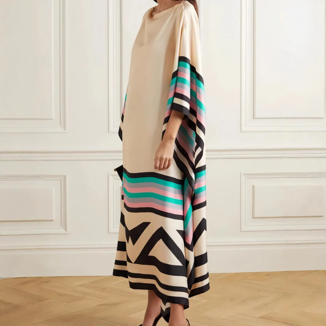 Ladies Maxi Dress – One Shoulder – Loose Fit – Asymmetrical Hem – Striped Detail - Image 5