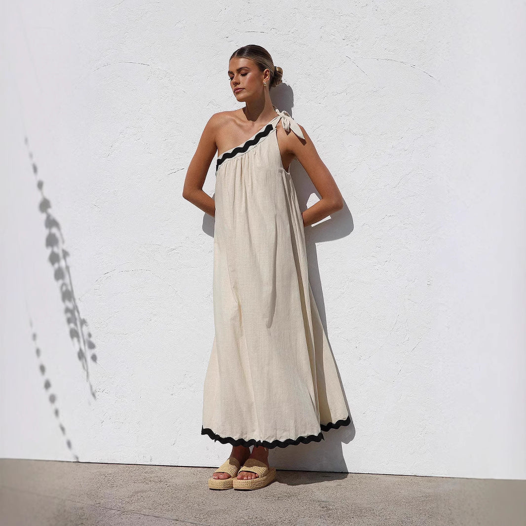 Women's Maxi Dress – One Shoulder – Relaxed Fit – Scalloped Hem – Breathable Material - Image 3