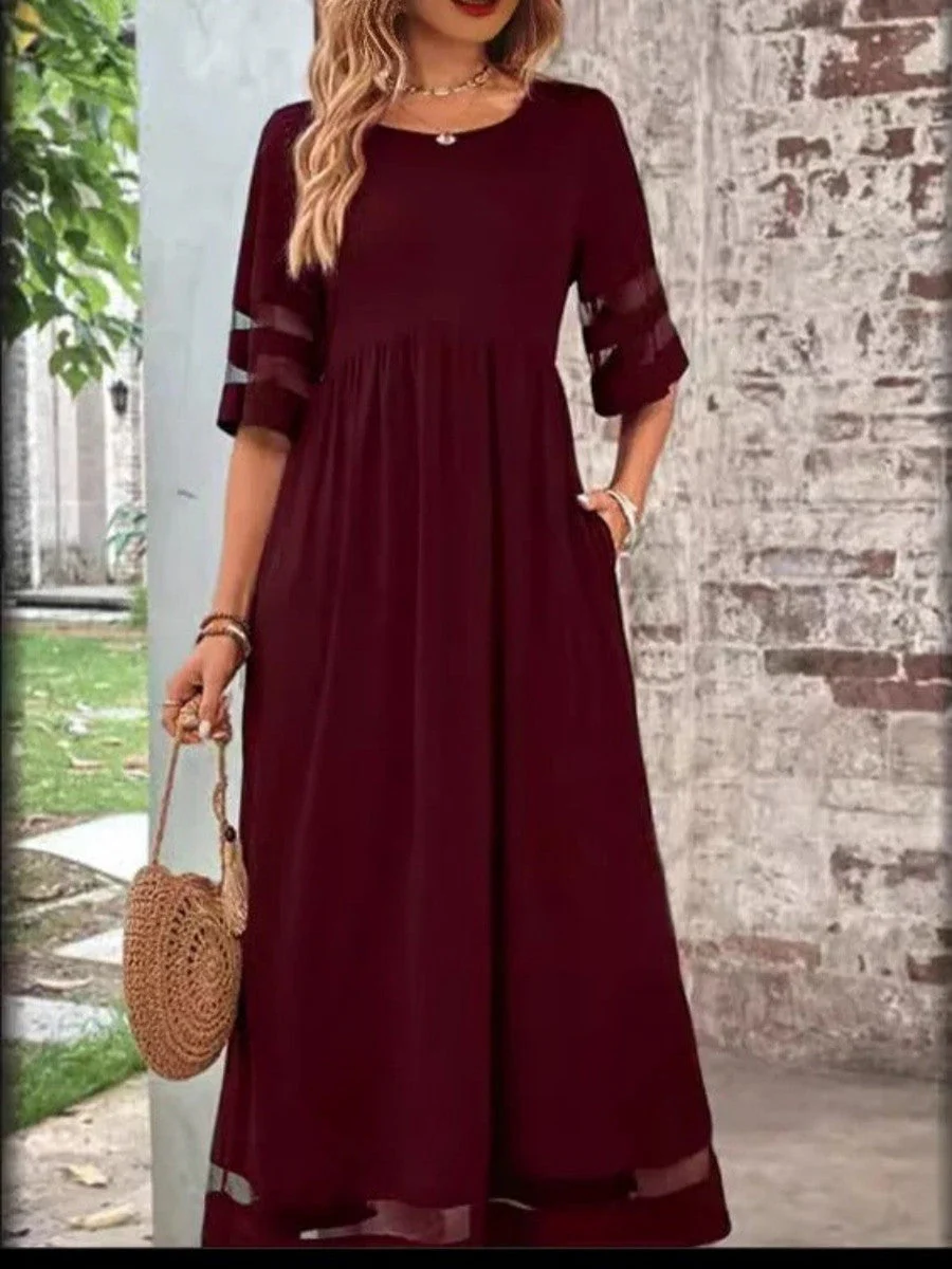 Women's maxi dress – Relaxed fit – Round neck – Transparent sleeves – Airy fabric - Image 2
