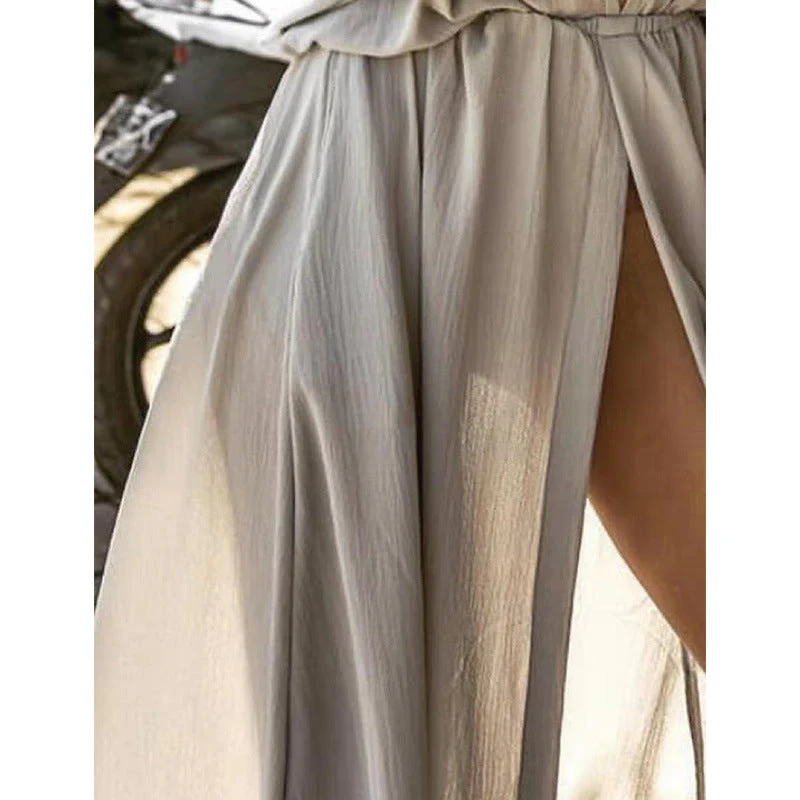 Women's Maxi Dress – Relaxed Fit – Deep V-Neck – Front Split – Airy Fabric – Three-Quarter Sleeves - Image 3