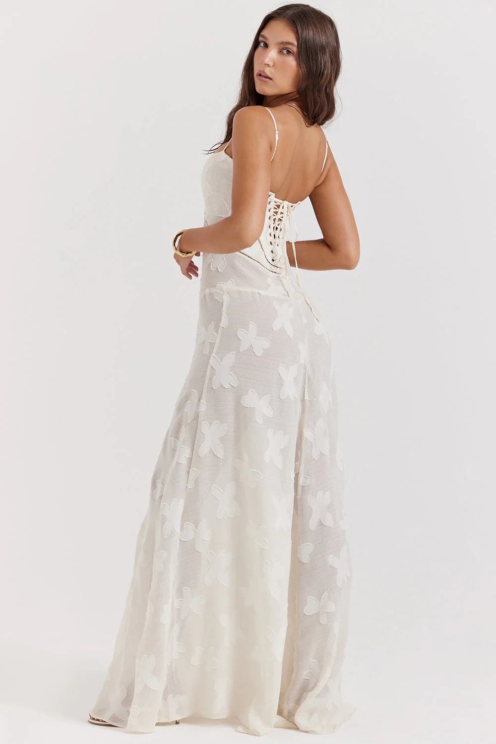 Ladies Maxi Dress – Slim Fit – Breathable Luxury Fabrics – Lace Back – Floral Applique - Image 2