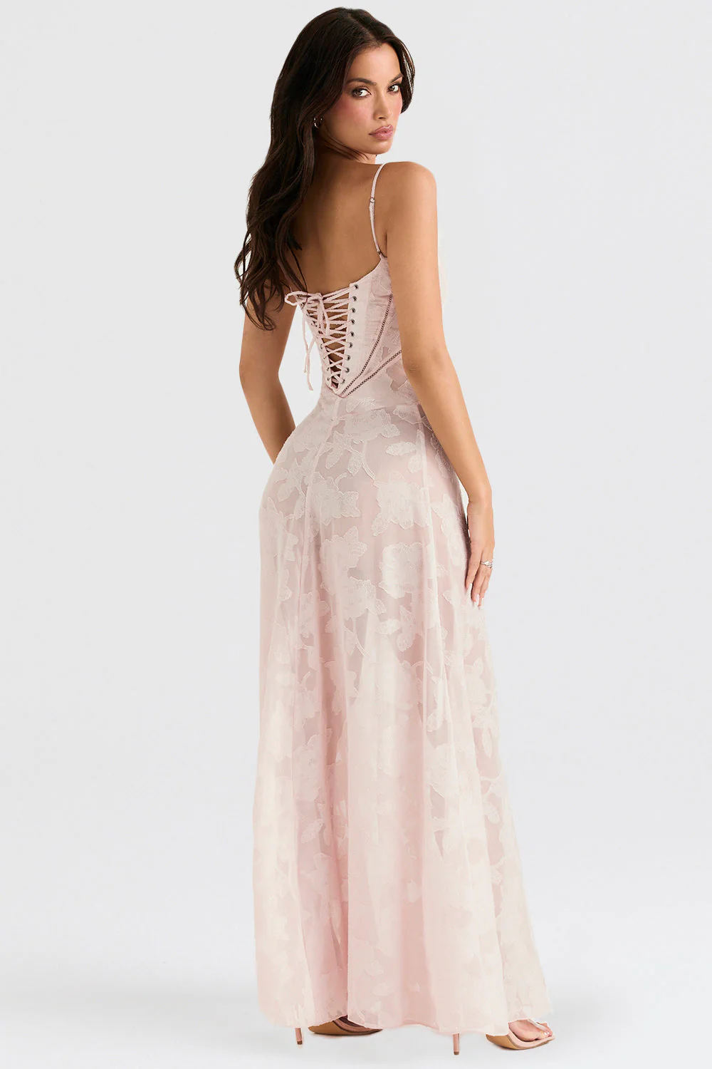 Ladies Maxi Dress – Slim Fit – Breathable Luxury Fabrics – Lace Back – Floral Applique - Image 5