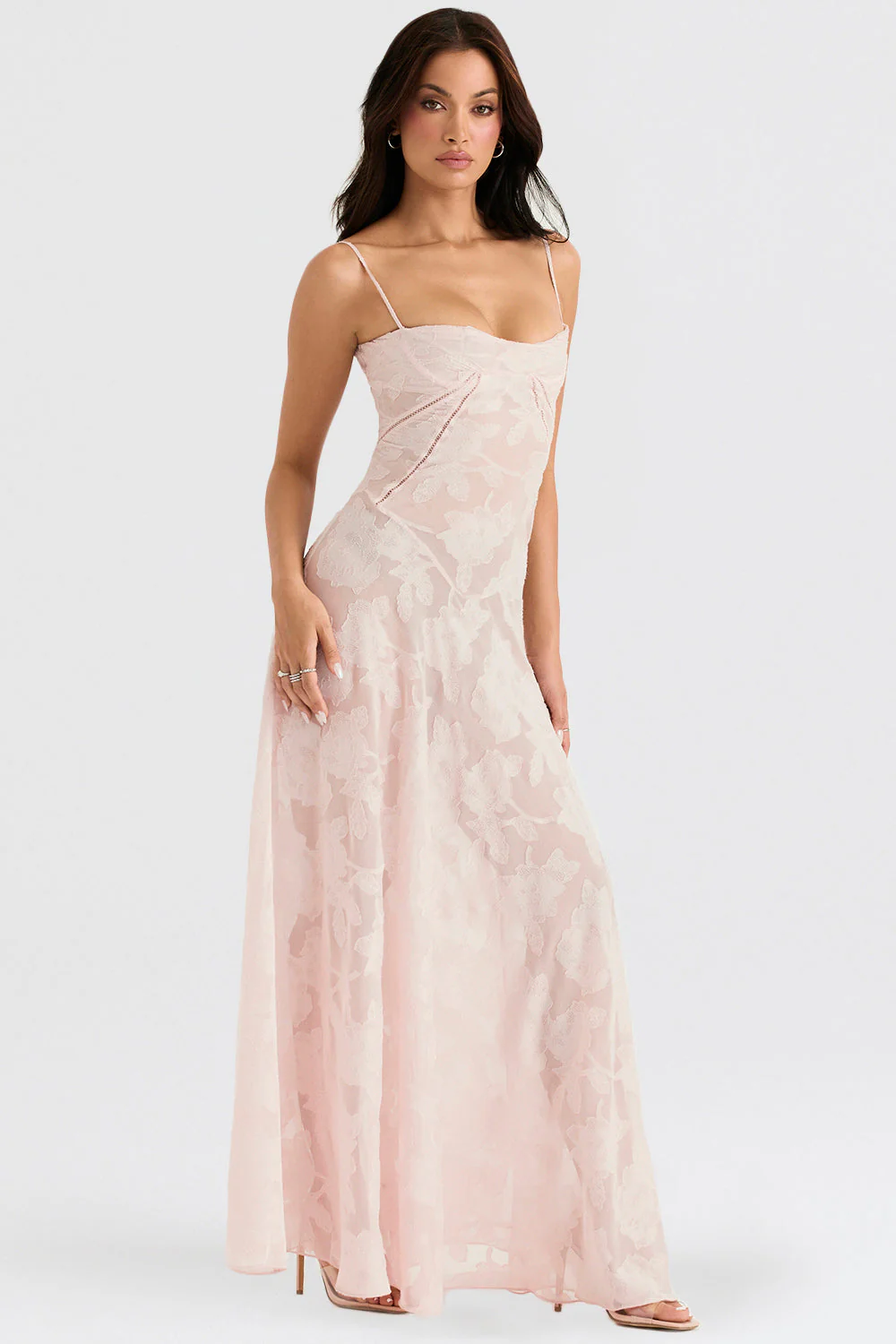 Ladies Maxi Dress – Slim Fit – Breathable Luxury Fabrics – Lace Back – Floral Applique - Image 6