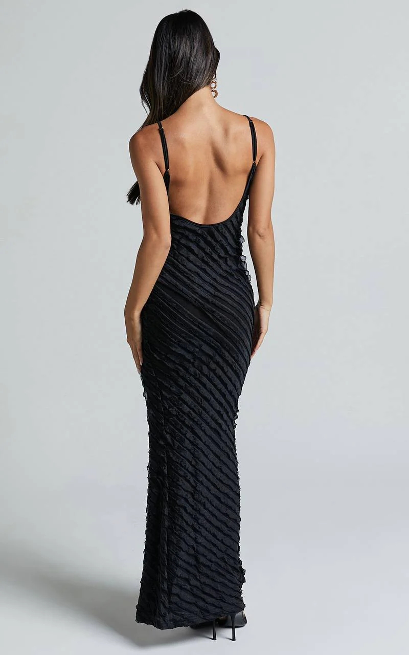 Women's Maxi Dress – Slim Fit – Breathable Textured Fabric – V-Neck – Elegant Straps - Image 2