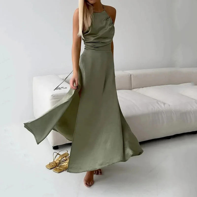 Women's maxi dress – Slim fit – Halterneck – Open back – Luxury fabric – Split skirt - Image 2