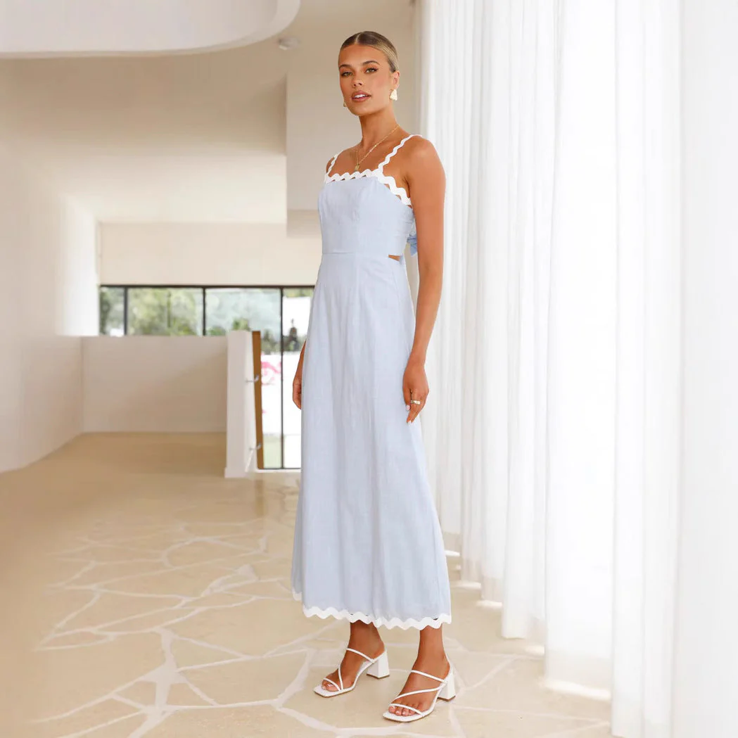 Ladies Maxi Dress – Slim Fit – Cotton – Spaghetti Straps – Scalloped Finish - Image 2